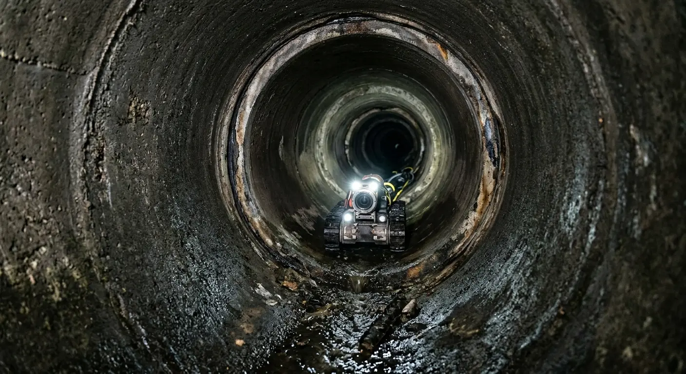 Robotic sewer camera inspecting pipe interior for Drain Snake Service in Thomaston