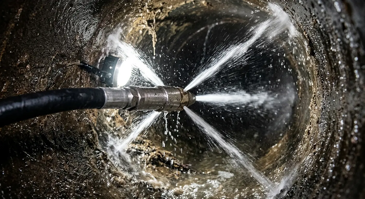 High-pressure hydro jetting nozzle cleaning sewer pipe for Trenchless Sewer Repair in Thomaston